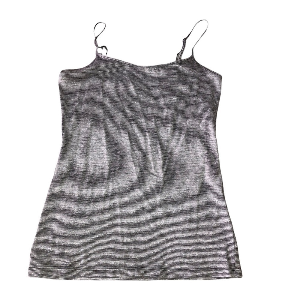 LOFT Outlet Charcoal Grey Metallic Stripe Sleeveless Tank Cami Shirt Sz S